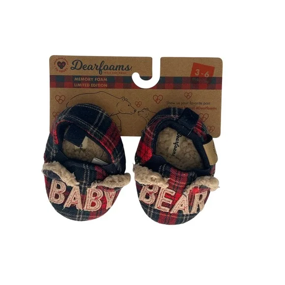 NWT Dearfoams Baby Bear Plaid‎ Memory Foam Slippers Shoes 3-6 Months Cabincore