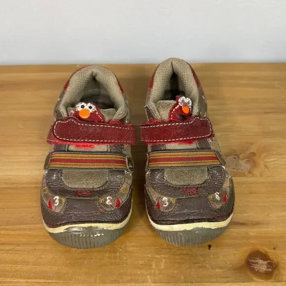 Stride Rite Sesame Street Elmo Shoes in Brown / Red Leather Toddler Size 7