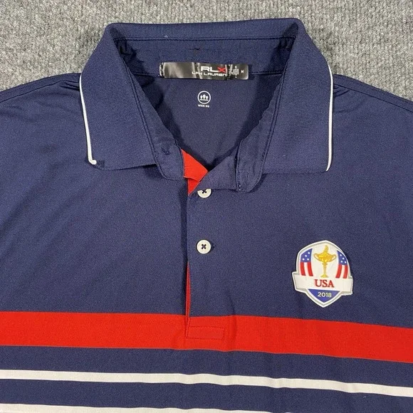 RLX Ralph lauren Mens Medium Performance Fabric Wicking Golf Striped Polo Shirt