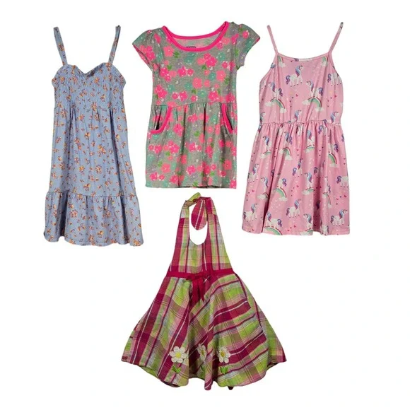Toddler Girls Dress Bundle 3T OshKosh Swiggles Floral Unicorn Plaid 4pc Lot