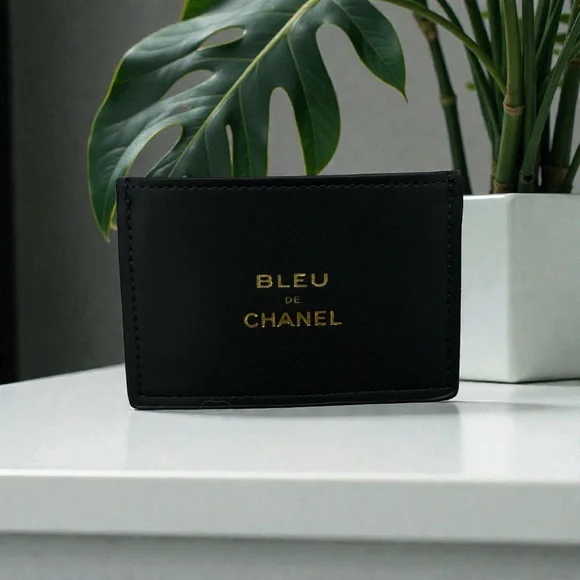 Chanel Blue Black Leather Card Holder