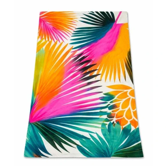 Summer & Rose Palms‎ Beach Towel Green Orange Pink Tropical Stripe 39x70