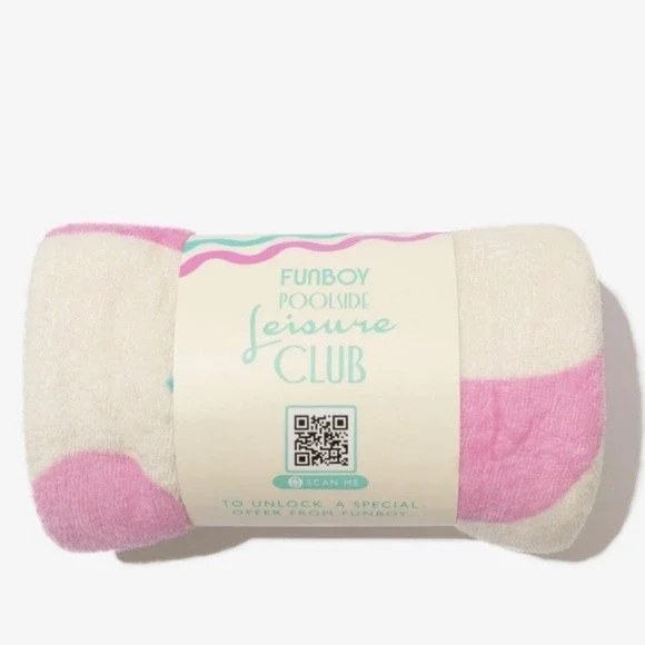 Funboy‎ Poolside Leisure Club Beach Towel Pink Cream 100% Cotton NEW