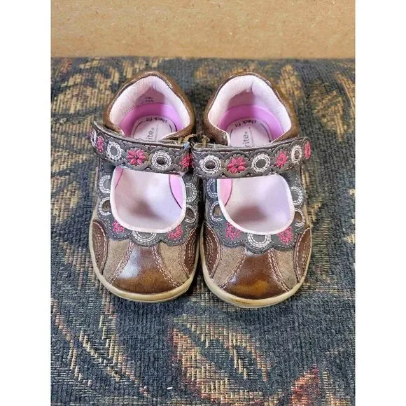 Stride Rite Carly Brown and Pink Mary Janes Shoes Size 4 W