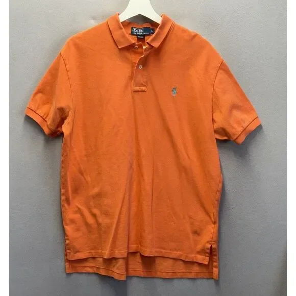 Vintage Polo By Ralph Lauren Men's Sz L Orange Short Sleeve Pony Polo‎ Shirt