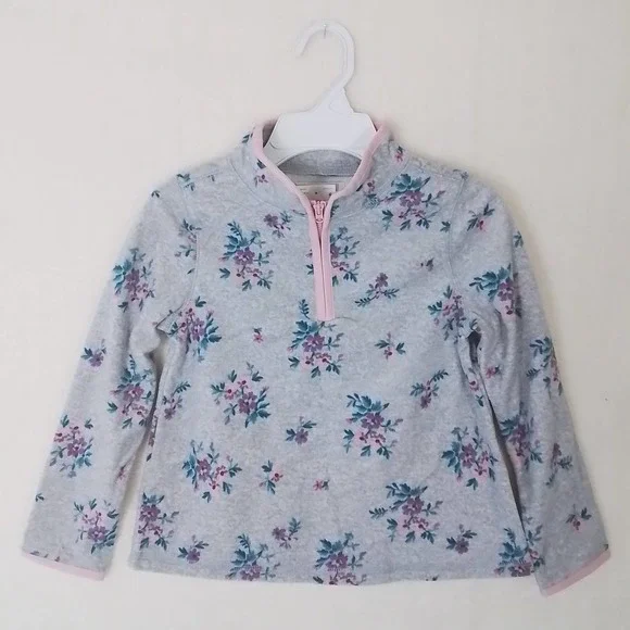 Oshkosh 1/4 Zip Fleece Pullover Size 6‎ in Grey w/ Floral Print