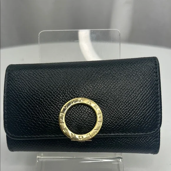BVLGARI Bulgari ring clip logo 5 ring key case leather black