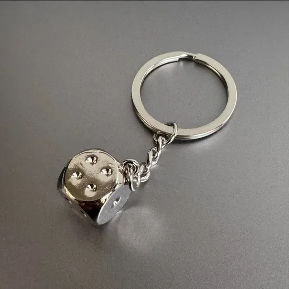 Y2K 2000s dice silver chrome keyring keychain