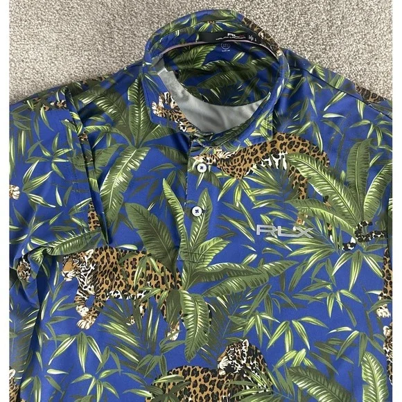 Ralph Lauren RLX Golf Polo Shirt‎ All Over Floral Jaguar Big Cat Hawaiian Mens L