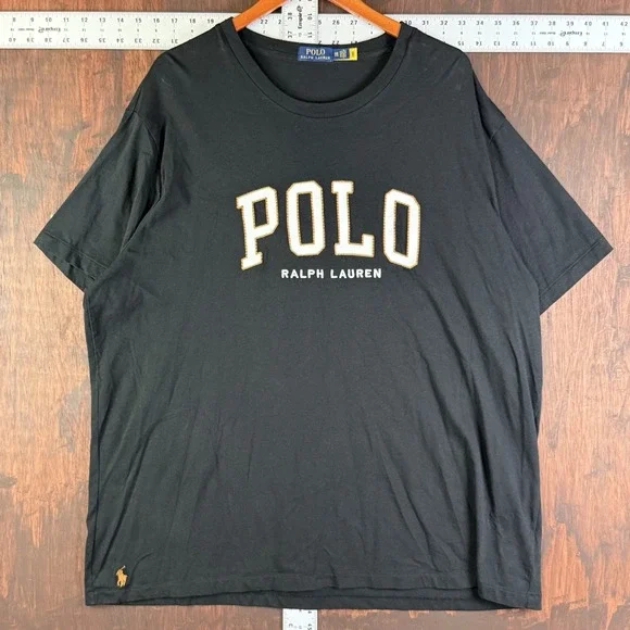 Polo Ralph Lauren Spell Out Vintage Logo Shirt Cotton Top Black Orange Mens 2XB‎