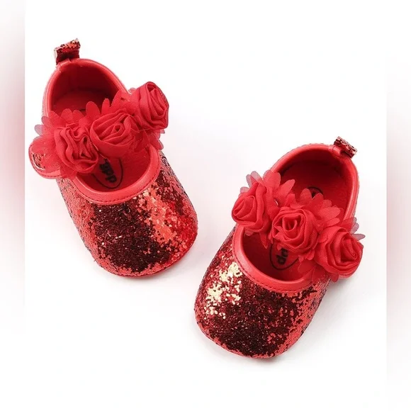 NEW Red Glitter Girls Shoe Mary Jane Baby Little Kids Size 3 6-9‎ Months