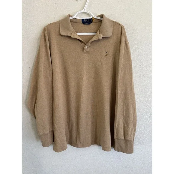 Polo Ralph Lauren Long Sleeve Polo Shirt Mens XL Tan Classic Fit Pony Logo