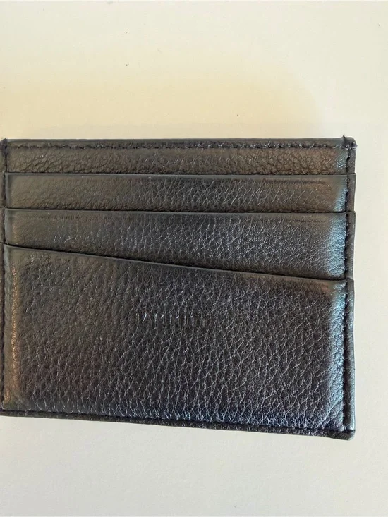Hammitt Black Pebbled Leather Card Case Slim ID Wallet with Red Lining