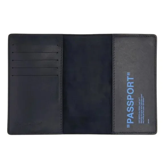 Off-White Blue Quote Genuine Leather Passport Holder
