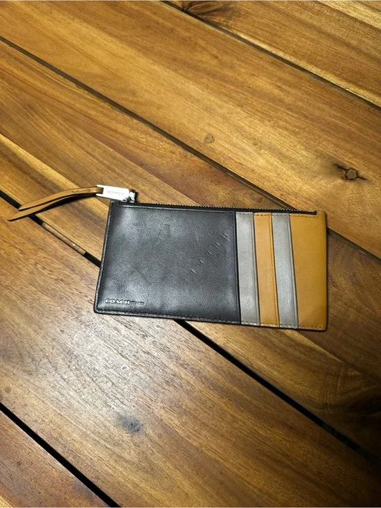 Coach Men’s Two-Tone Leather Zip Card Holder - Brown, Tan & Gray