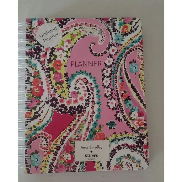 VERA BRADLEY Undated 12 Month Planner Wildflower Paisley Fuchsia Stickers Pink