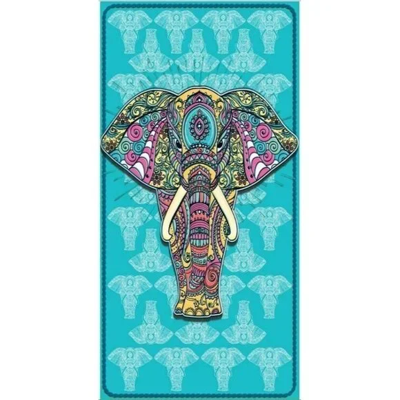 New Teal Blue Elephant Beach Bath Pool Towel Gift Elehants Herd African Boho NIP