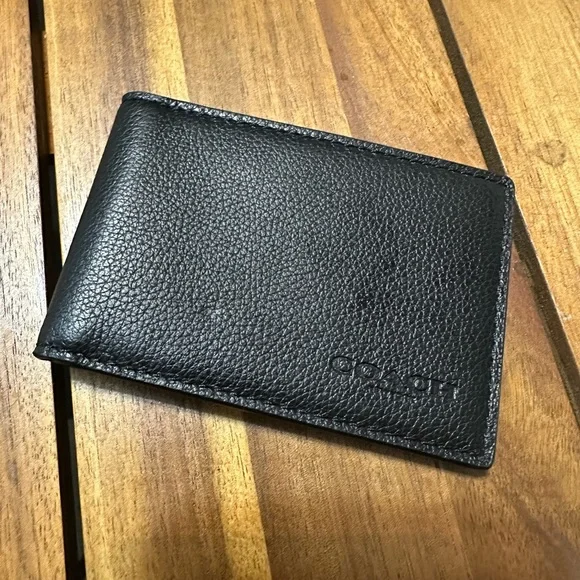 Coach Black Pebbled Leather Card Holder