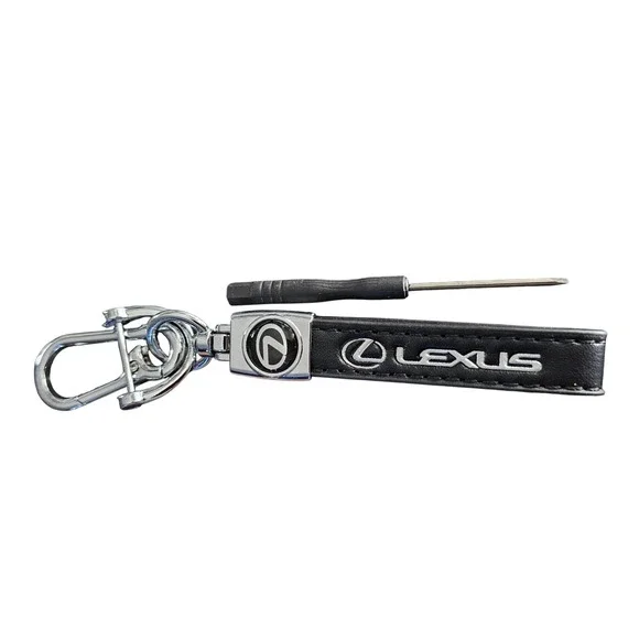 Lexus Black Leather Keychain Silver Logo Keyring Car Fob Holder with Tool