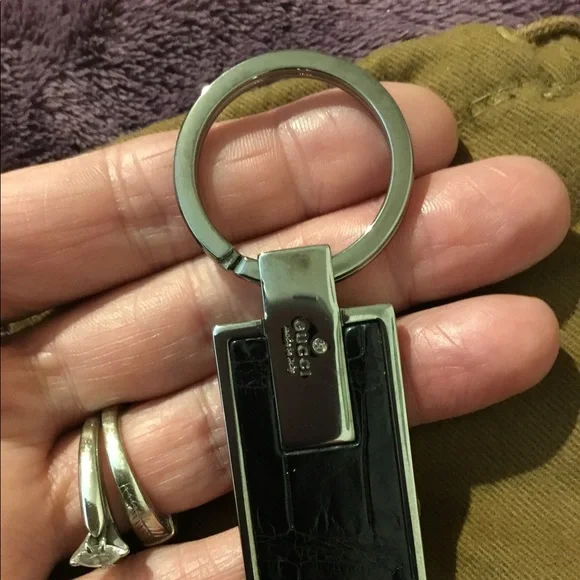 Authentic Gucci Black Crocodile Keychain & Dust Bag