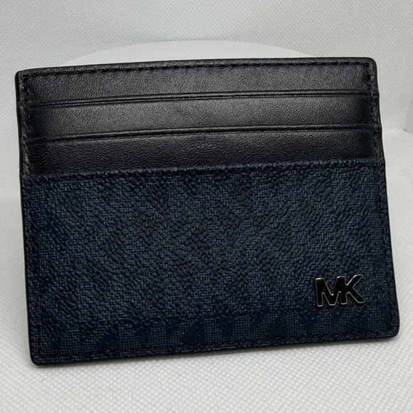 MICHEAL Kors Cooper Card Case Signature logo-print canvas & admiral/pale blue