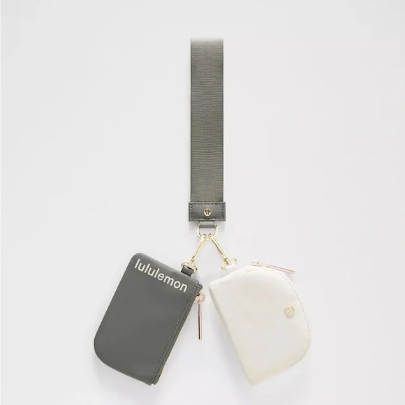 Lululemon Dual Pouch Wristlet- Grey Sage/Light Ivory/Gold