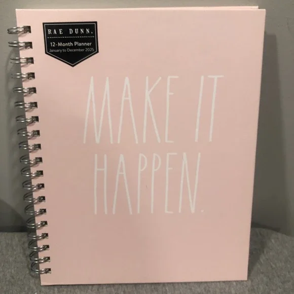 Rae Dunn 12 Month Planner Make It Happen Pink Spiral bound 2025 9x10