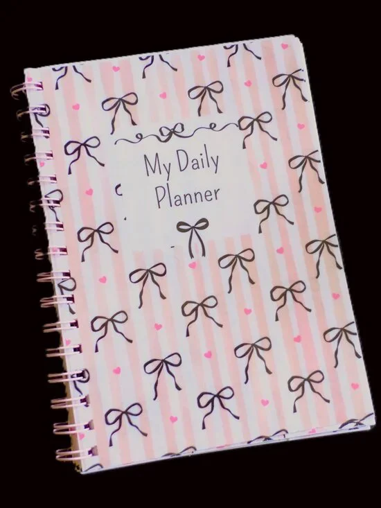 Handmade Beautiful Daily Planner Bound Notebook, book, notes, gift, bows