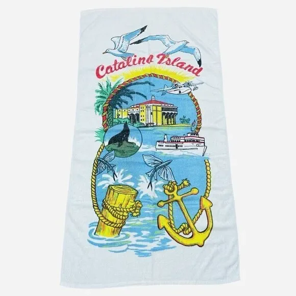RARE Vintage 1980s Hedley Catalina Island Cotton Towel 55 x 29 Beach Souvenir