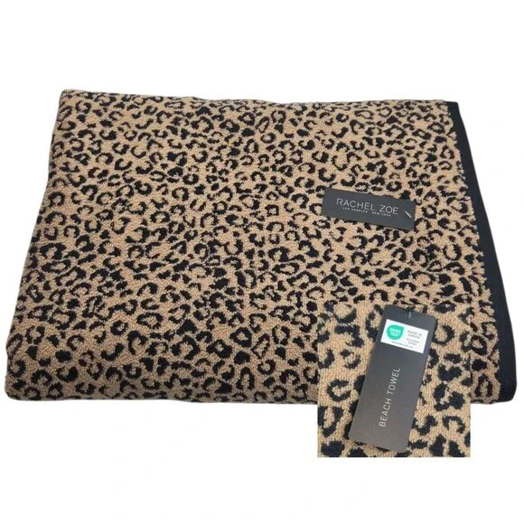 Rachel Zoe Leopard Print Oversized Beach Towel 40x70 Tan Black Quick Dry