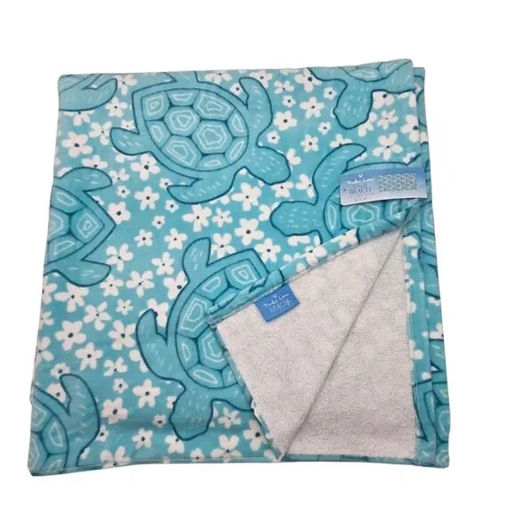Truly Lou Oversize Beach Towel‎ Sea Turtle Aqua Cotton Absorbent 36x72 Pool Spa