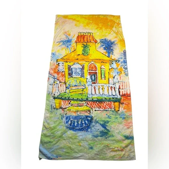 Leoma Lovegrove Beach Towel Colorful Pineapple Town House Tropical Art Cotton