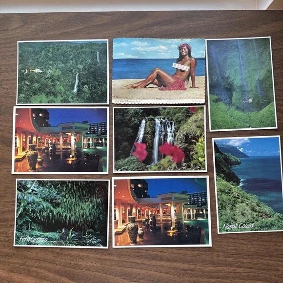VTG‎ Lot 8 Hawaii Postcards Hotels Beach Air View Topless Bathing Beauty 1980s
