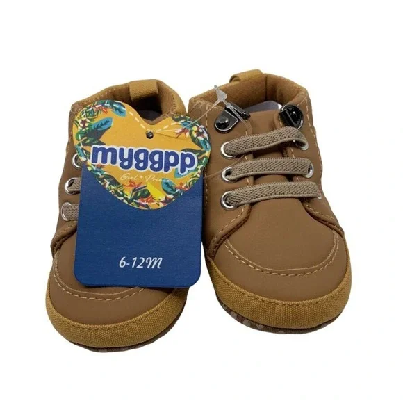 Myggpp Baby Toddler‎ Boys Lace-Up Sneakers High-Top Shoes Brown 6-12 Mth