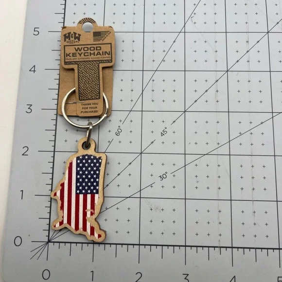 Metal and Wood Co Key Chain American‎ Flag USA Map Flag Map Travel Pin