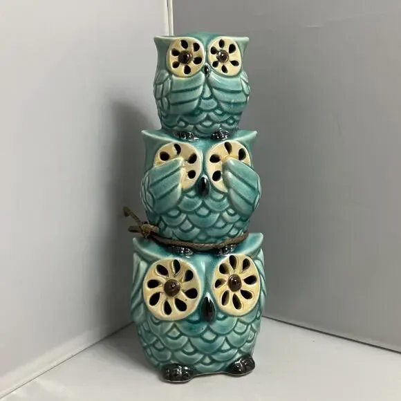 Ceramic Glazed‎ Aroma Diffuser Turquoise Owl Hear See Speak No Evil