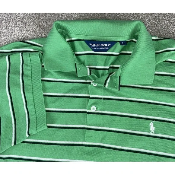 Polo‎ Ralph Lauren Golf Pima Cotton Shirt Mens Large Green/White/Black Striped