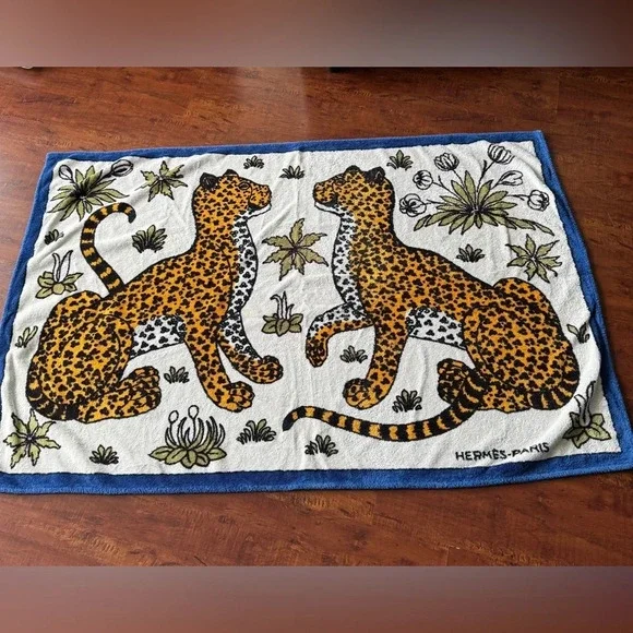 Beach Hermes Towel Leopards Blue White 37.4 x 59.1