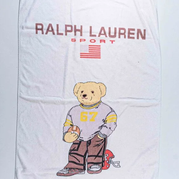 VTG 90s Polo Sport Ralph Lauren Football Bear Beach Towel Faded Sunwashed 62x33