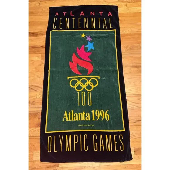 Vtg Atlanta 1996 Centennial Olympic Games Beach Towel 100 Year Anniversary Flame