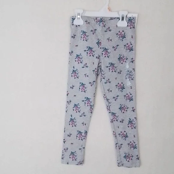 OshKosh Cotton‎ Blend Leggings Size 6 in Gray w/ Floral Print