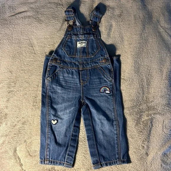 Like New Oshkosh bgosh Overalls 3-6m heart and rainbow patch