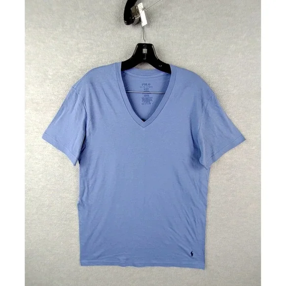 Polo Ralph Lauren Mens Shirt Medium Blue Small Pony Tee V Neck‎ Pullover Preppy