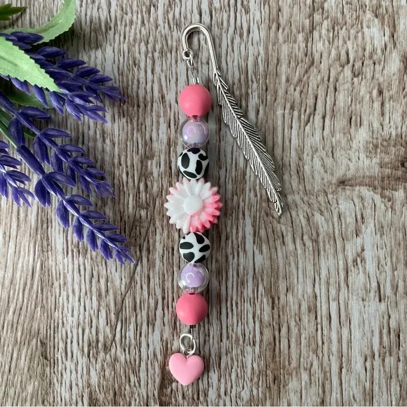 Bookmark Cow Flower Handcrafted Artisan Beaded Metal Journal Gift Read Book