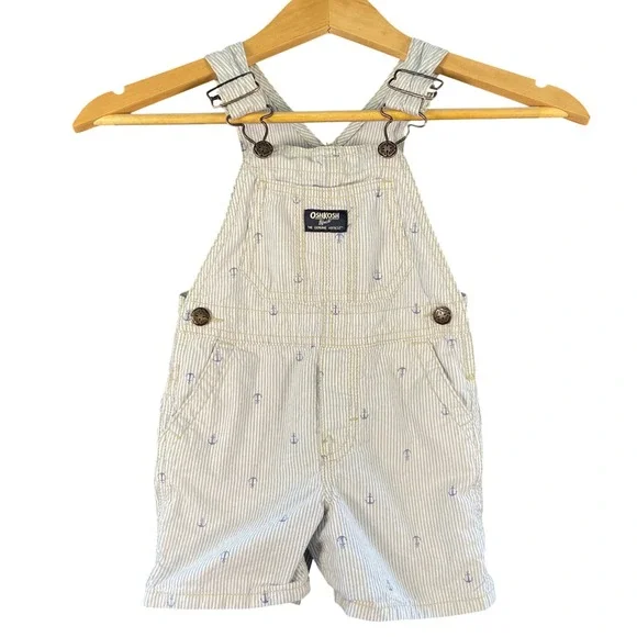 OshKosh B'Gosh Toddler Anchor Shortalls Size 2T Striped Nautical Preppy