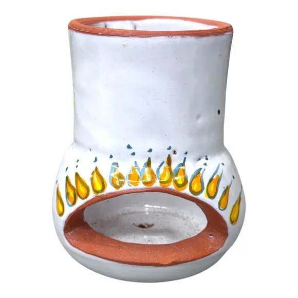 Hand-Painted Terracotta Oil Burner Chimnea Chimney Redware Southwest Flames 4.5