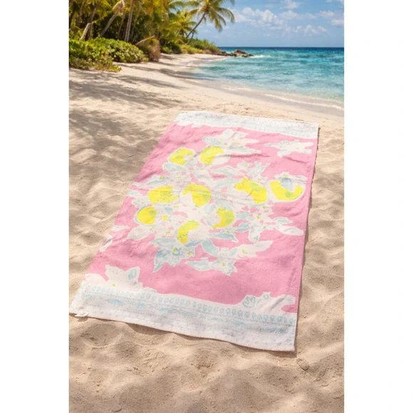 Lilly Pulitzer Pottery Barn Kids Pink Lemonade Beach Towel Cotton Floral GW1