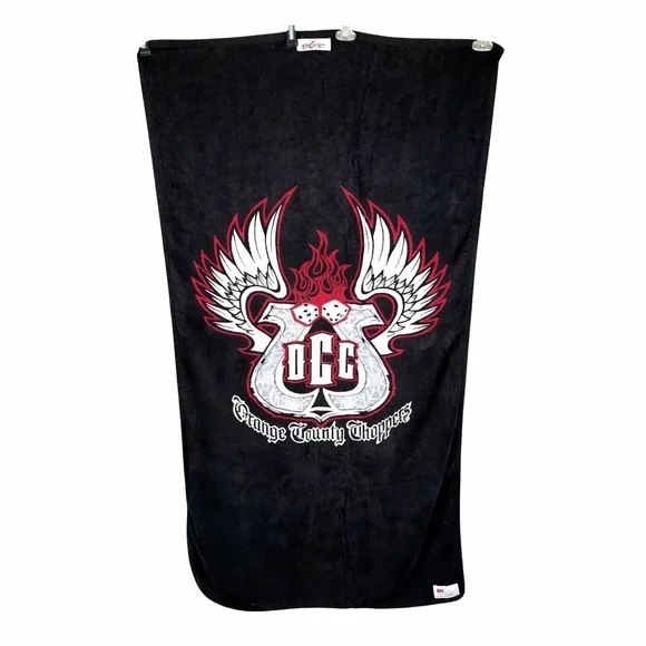 Vintage Orange County Choppers Black Beach Towel Terry Cloth Motorcycle Biker