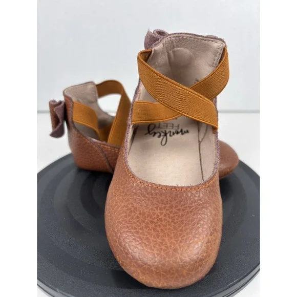 Monkey Feet Ballet Flat Strap Bow Ankle ToddlerGirls 18-24 mos Brown Leather EUC