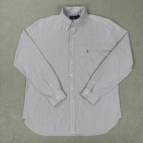 Ralph Lauren Long Sleeve Button Down Shirt Men 16.5 34/35 Striped Flesh Pony